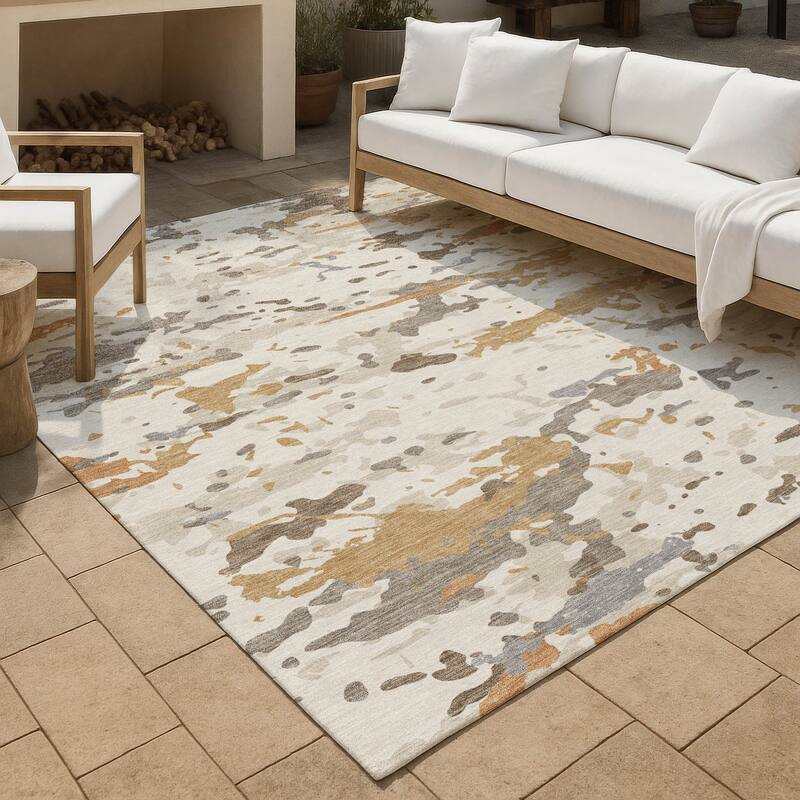 Machine Washable Indoor/ Outdoor Modern Calhan Chantille Rug - Ivory - 10' x 14'