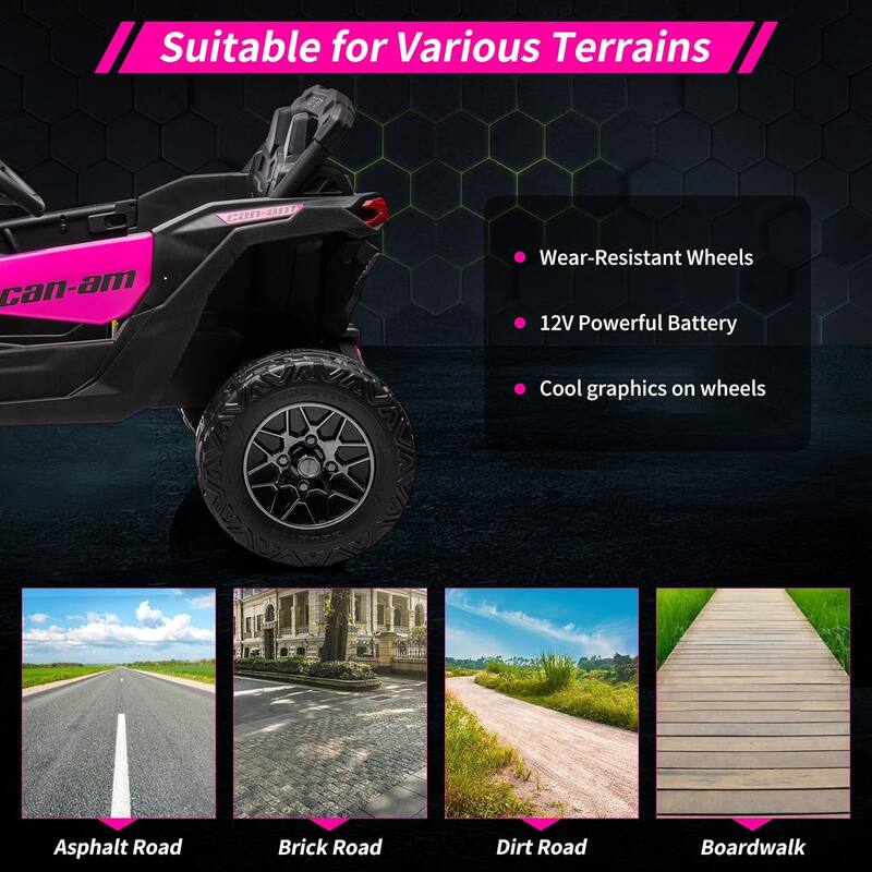 12V Ride on UTV Car, Licensed Can-Am Electric Off-Road Car, Ride on Truck Car for Kids