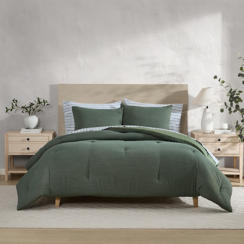 Nautica Herringbone Chenille Reversible Green Duvet Cover Set