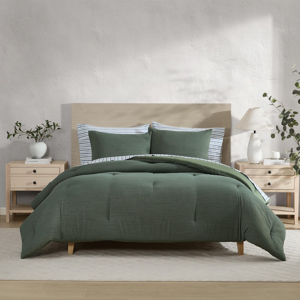 Nautica Herringbone Chenille Reversible Green Duvet Cover Set