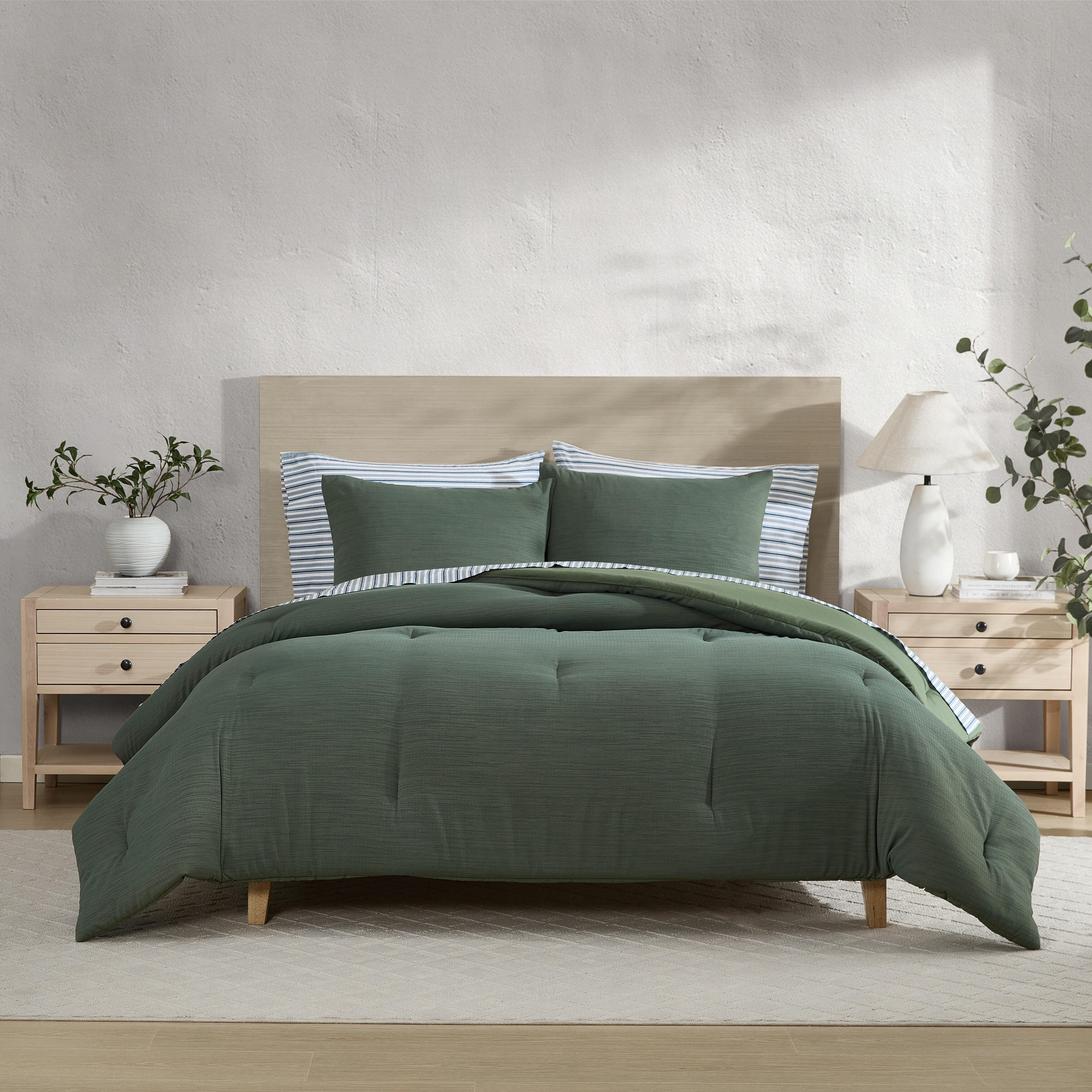 Nautica Herringbone Chenille Reversible Green Duvet Cover Set