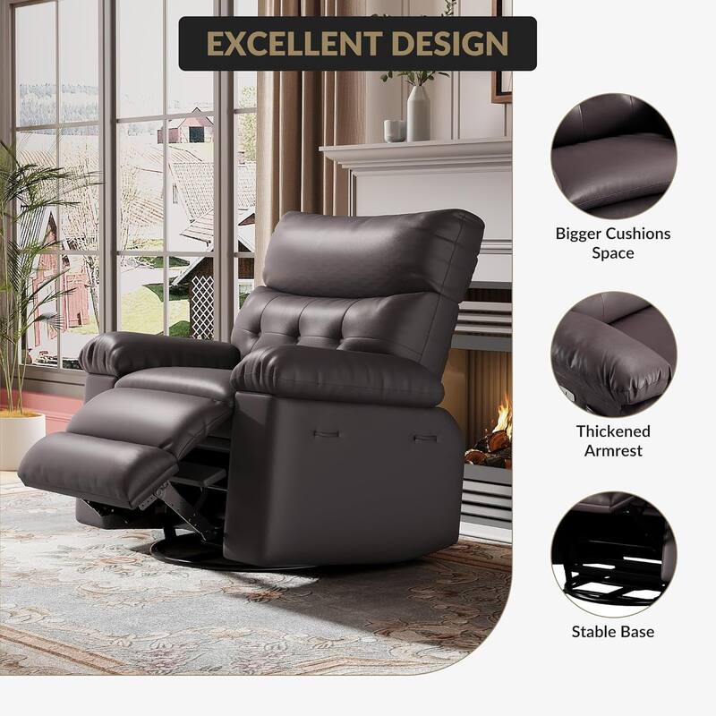 Oversized Lazy Recliner Chair, 360° Swivel, Manual Recline 135°, PU Faux Leather, Metal Frame, Side Pocket
