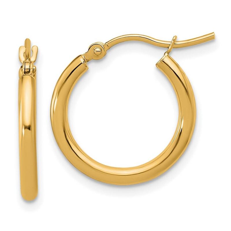 Curata 10k Yellow Gold 2mm Polished Lightweight Tube Hoop Earrings