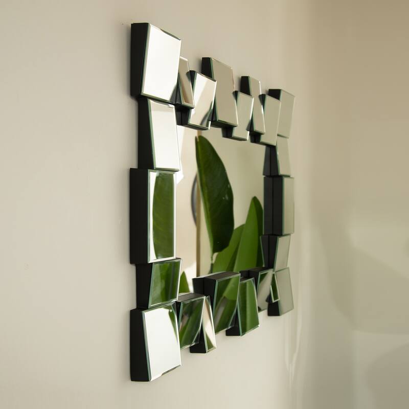 Reage Geometric Square-Spliced PU Art Decorative Mirror - Wall-Mounted, Bathroom, Bedroom - Silver