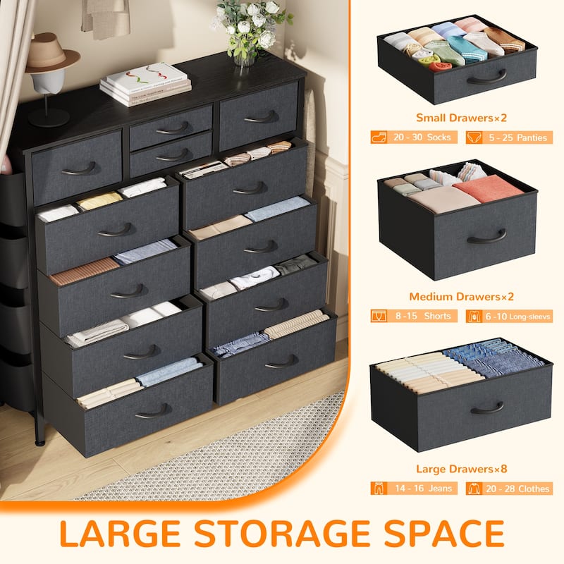 12 Drawer Dresser Fabric Tall Dressers for Bedroom Chest of Drawers