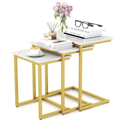 Gymax 3 PCS Nesting Coffee End Table Set Stacking Side Nightstand