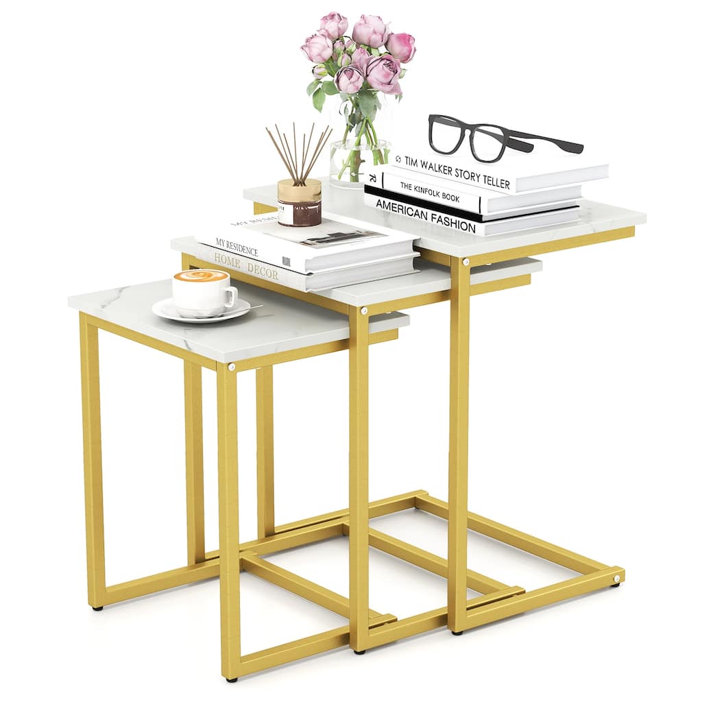 Gymax 3 PCS Nesting Coffee End Table Set Stacking Side Nightstand