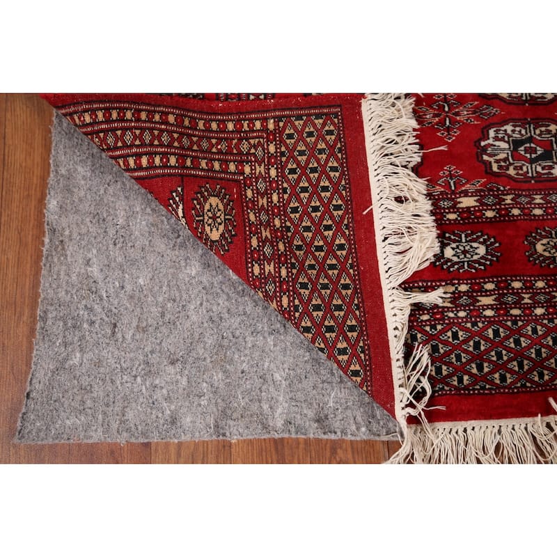 Red Geometric Bokhara Vintage Accent Rug Hand-Knotted Wool Carpet - 3'2" x 5'1"