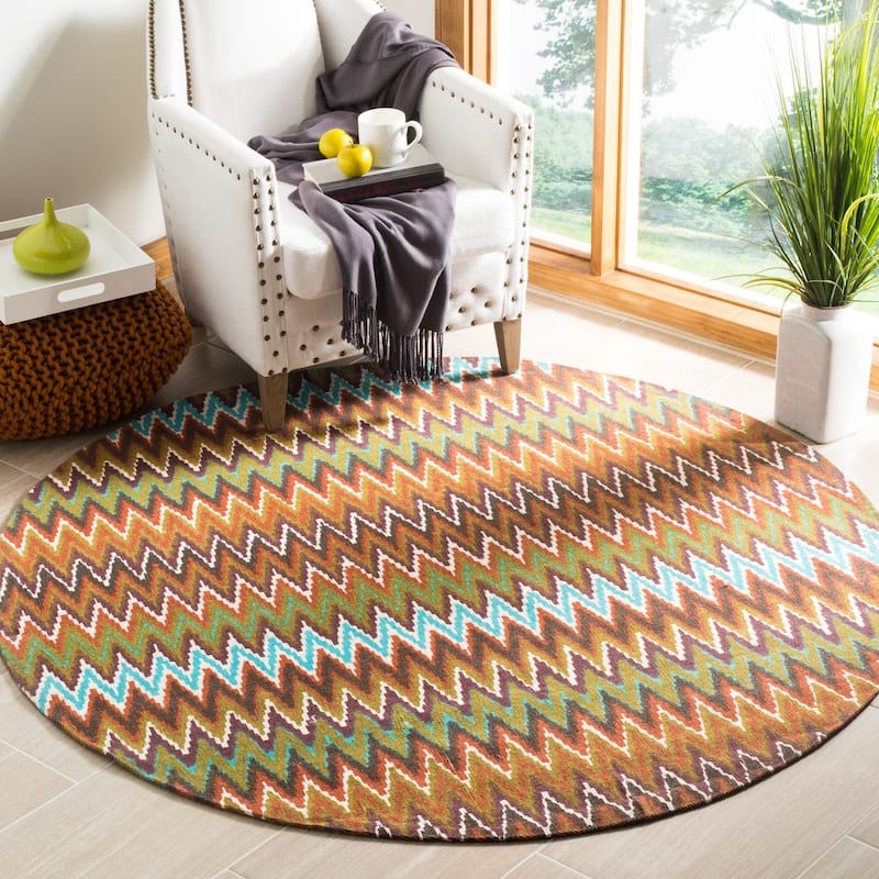 SAFAVIEH Handmade Cedar Brook Sterina Modern Cotton Rug - 5' Round - Teal/Red