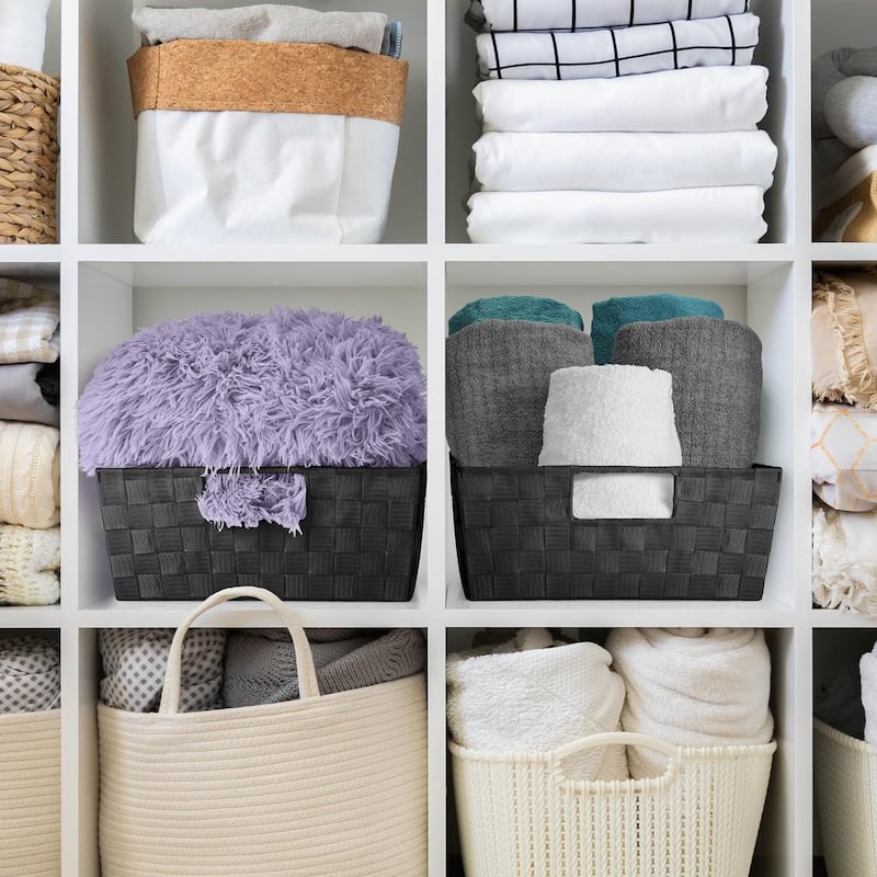 Sorbus Woven Basket Bin Shelf Storage Stackable with Woven Straps & Built-in Carry Handles - Set of 3 - 15.12" L x 13" W x 6" H