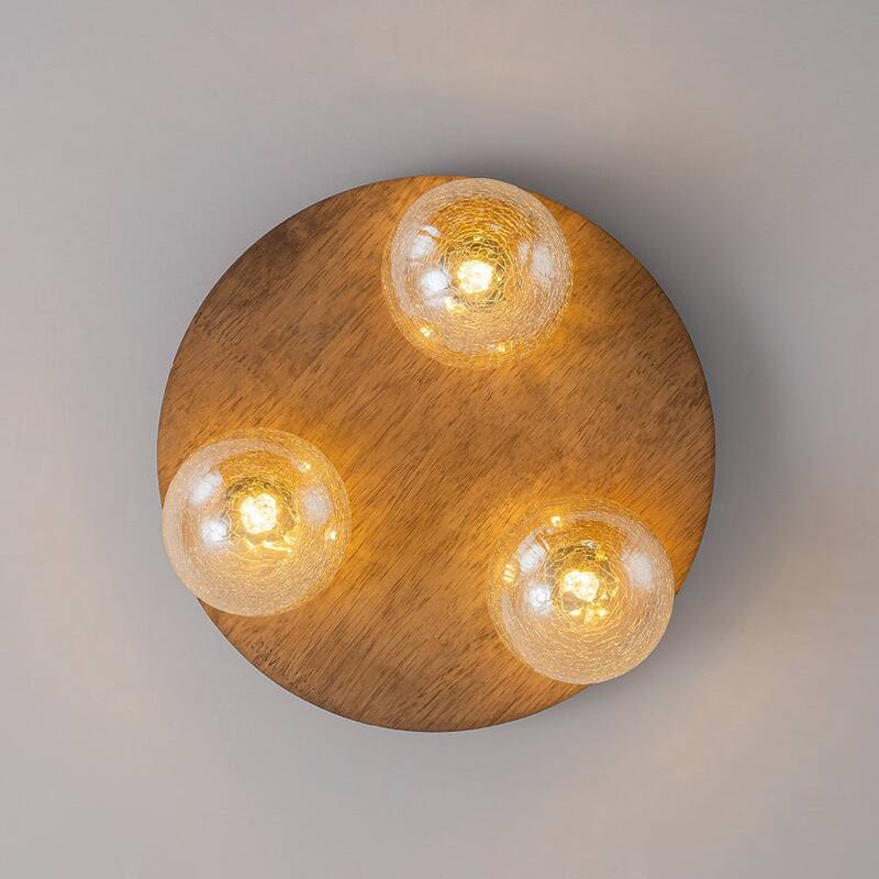 Italy Vintage Wood 3-Light Glass Globe Semi Flush Mount