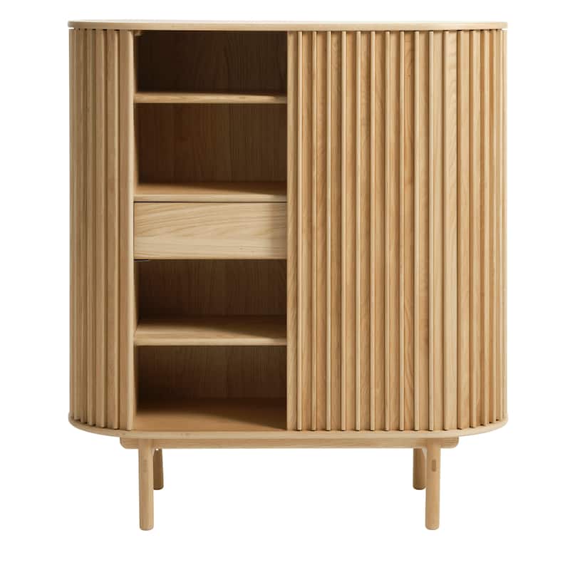 Rye Studio Mid-Century Modern Rounded Sliding Door Cabinet 43"W, Natural - 18"W x 43"L x 49"H