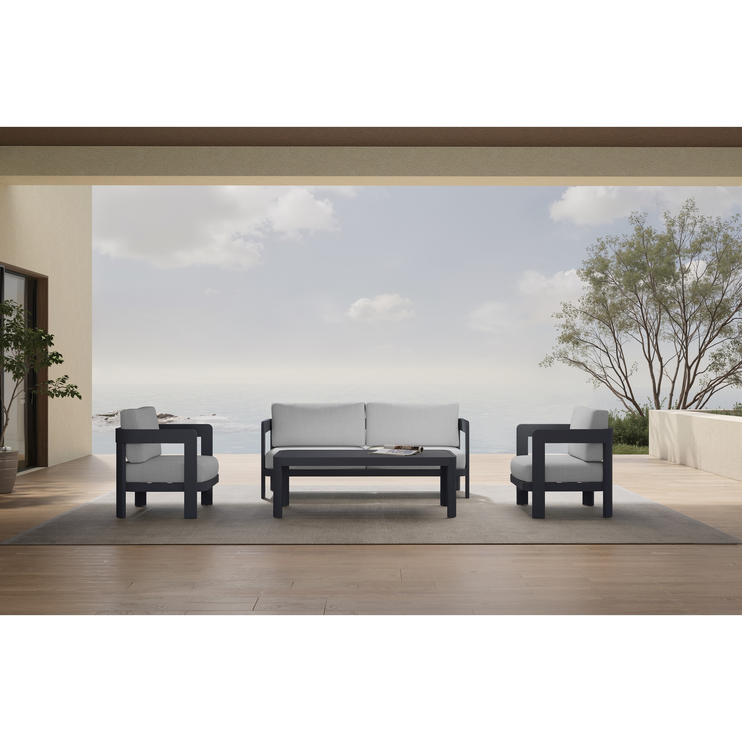 4-Piece Outdoor Patio Convertsation Set with Beige Cushions