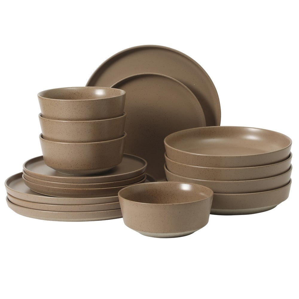 Gibson Elite Overbrook 16-Piece Pottery Clay Stoneware Stackable Dinnerware Set - Plates & Bowls, Reactive Glaze, Service for 4