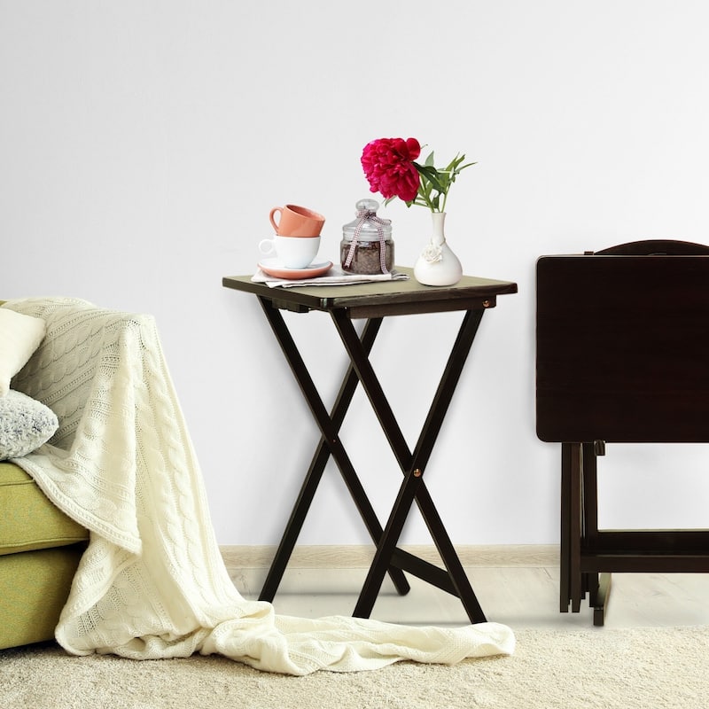 Porch & Den Laflin Solid Wood Traditional 5-piece Tray Table Set