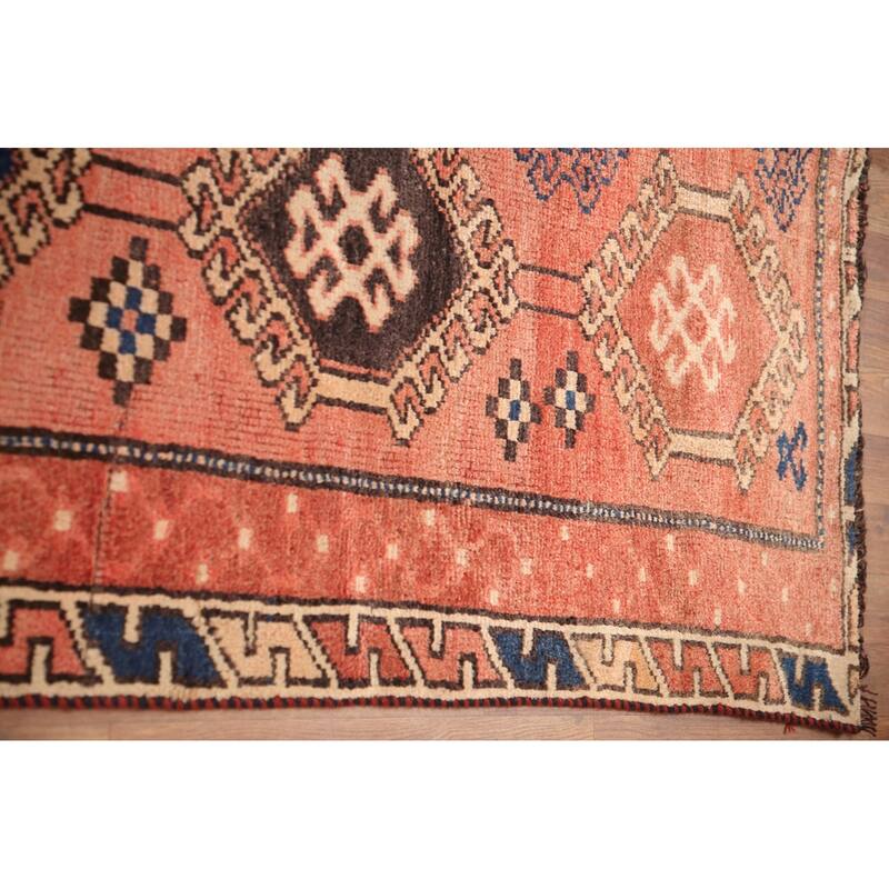 Hand Knotted Oriental 100% Wool Carpet Traditional Geometric Red Qashqai Runner Rug - 8' 9'' X 4' 0''