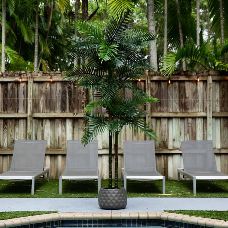 Potted Double Robellini Palm Artificial Tree - 8'