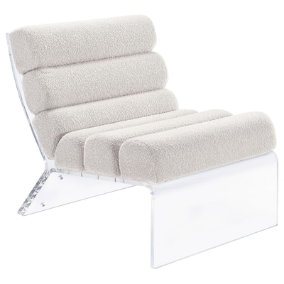 Reta Armless Accent Chair, Modern Ivory Boucle Channel Tuft, Clear Acrylic