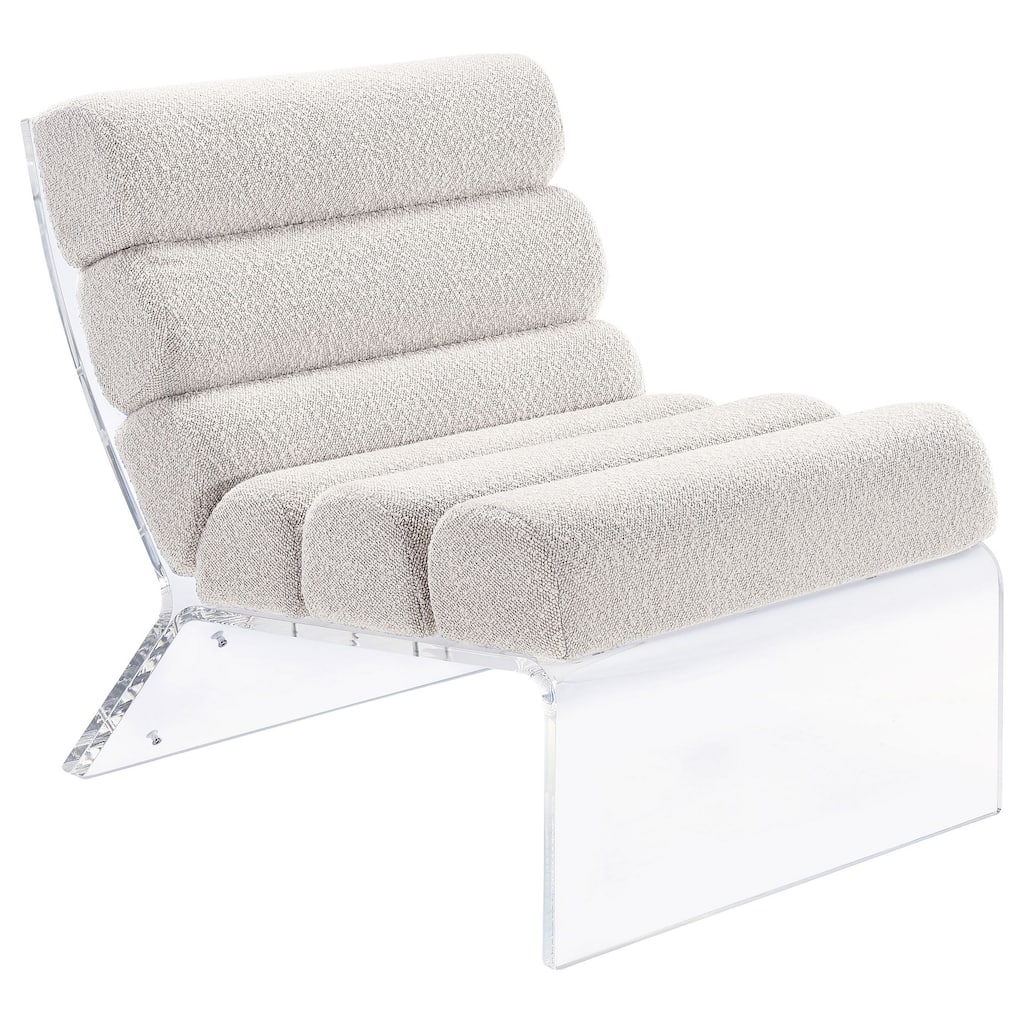 Reta Armless Accent Chair, Modern Ivory Boucle Channel Tuft, Clear Acrylic