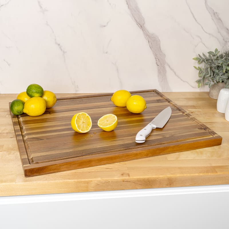 Eldridge Extra Large 24 in. W x 18 in. D Handcrafted Acacia Wood Grain Thick Reversible Cutting Board with Juice Grooves