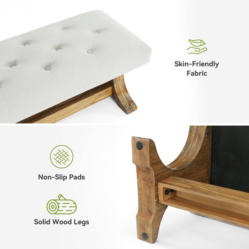 55" Upholstered End of Bed Bench, Solid Wood Tufted Entryway Bench