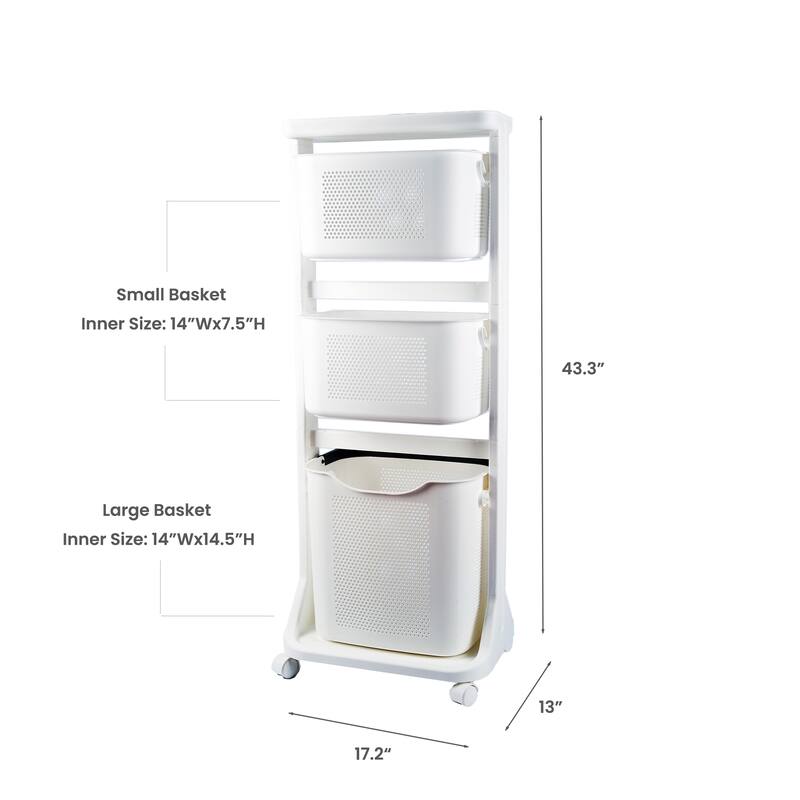 HANAMYA 3-Portable Basket Rolling Cart with Top Shelf