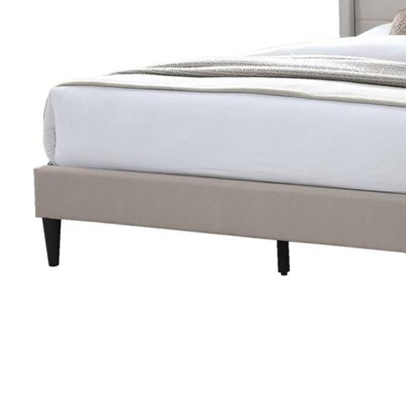 Kopa Queen Size Bed with Tufted Headboard, Brown Burlap Upholstery, Wood