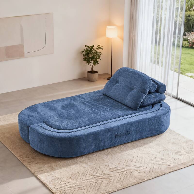Modern Convertible Floor Sofa Bed with Corduroy Cushion, 2 Pillows & No Assembly