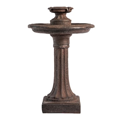 XBrand 28" Bird bath Water Fountain, 1-Tier, Outdoor, Brown Resin, Auto Shut Off Pump for Home Garden Yard Décor