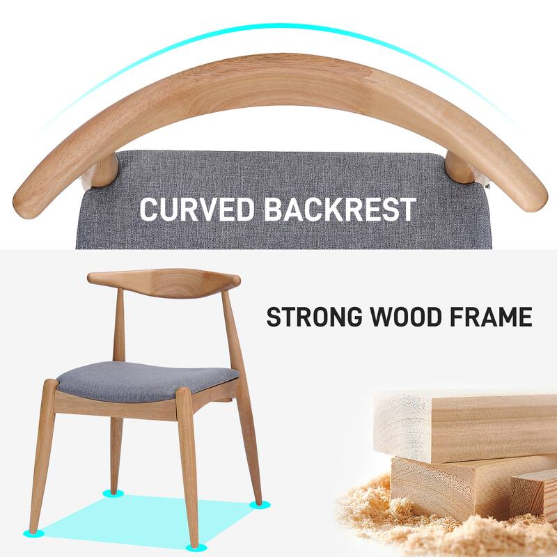 Roomfitters Set of 2 Solid Rubberwood Dining Chairs with Arched Ergonomic Backrest and Padded Cushions, Natural & Gray