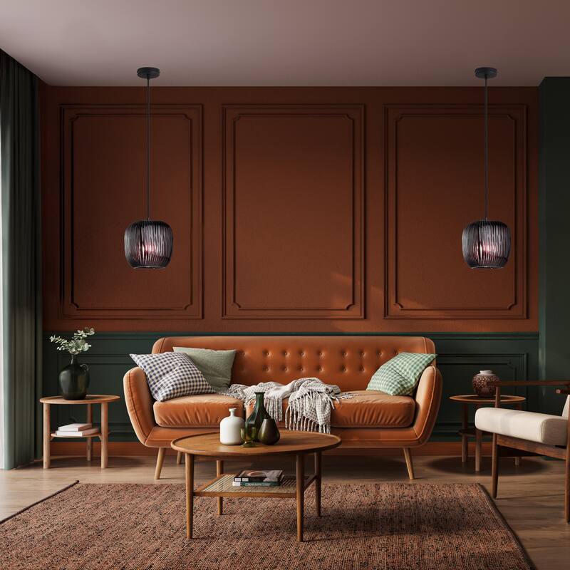 Gemma River of Goods Black Metal and Plum Hand Blown Glass 8.5-Inch Pendant Light with Adjustable Hanging Cord