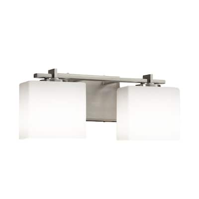 Justice Design Fusion Era 2-light Brushed Nickel Bath Bar, Opal Rectangle Shade - Silver