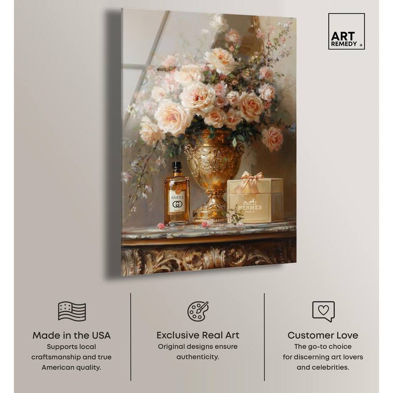 Classical Vase Tans and Floral Acrylic by Art Remedy, Ready to Hang
