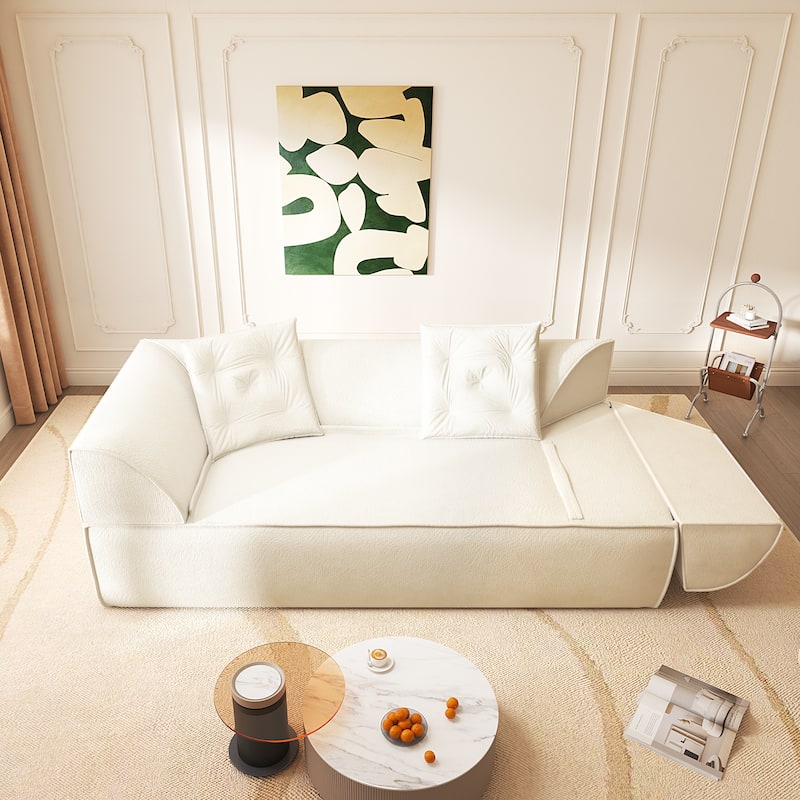 GDFStudio - 78.7" Frameless Corduroy Upholstered 2-in-1 Convertible 3-Seater Sofa Bed with High-Density Foam Backrest & Pillows