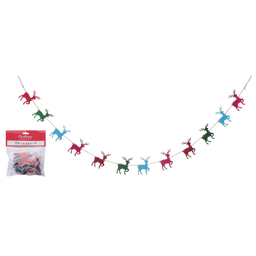 Transpac Fabric 68 in. Multicolor Christmas Prancing Reindeer Banner