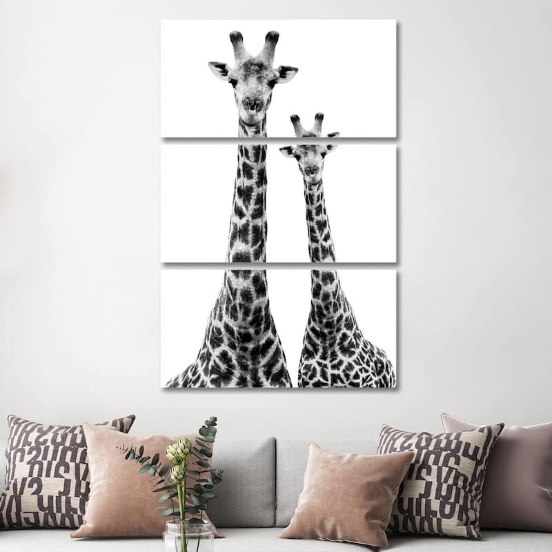 iCanvas "Two Giraffes White Edition II" by Philippe Hugonnard 3-Piece Canvas Wall Art Set - 60x40x1.5