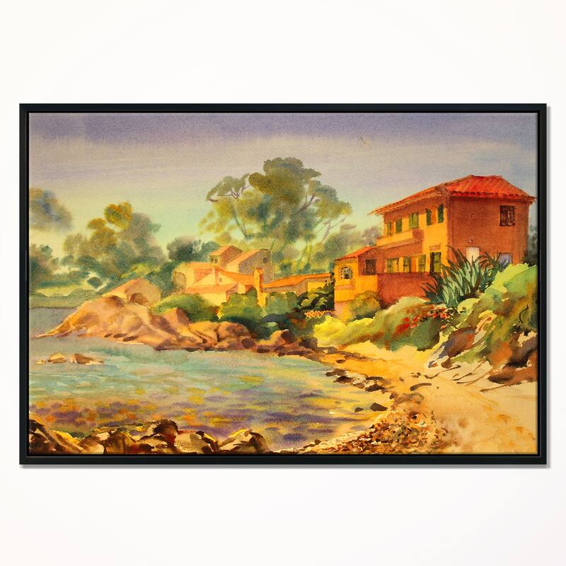 Designart "French Riviera" Landscape Art Print Framed Canvas