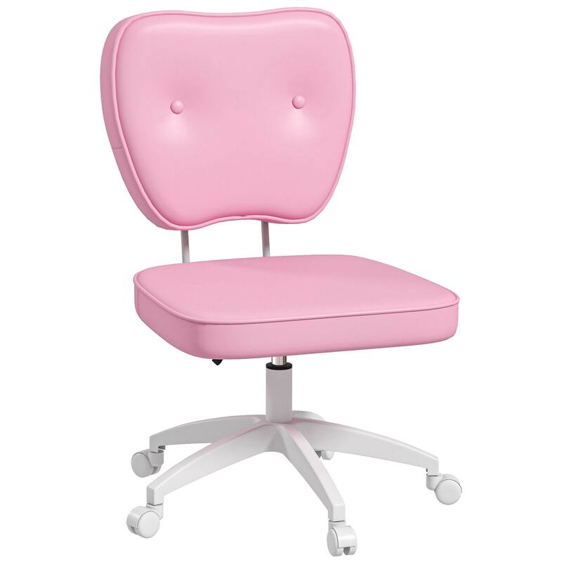 Cute Armless Office Chair, Leather Computer Desk Chair with Wheels, Vanity Task Chair with Adjustable Height