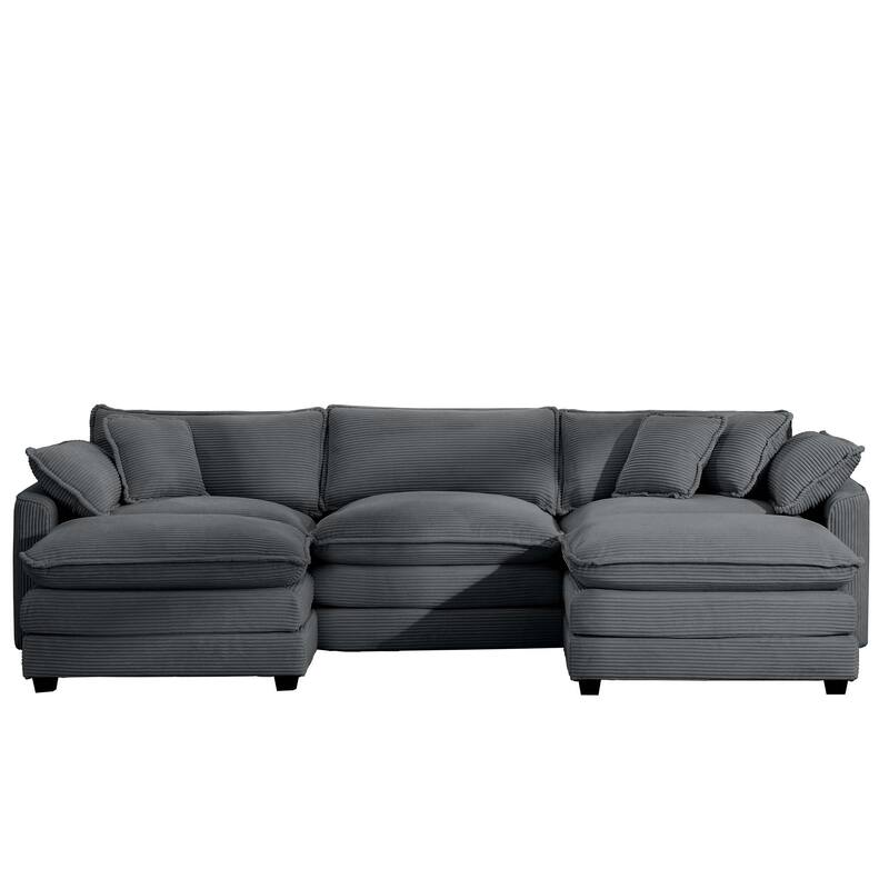 Corduroy U-Shape Modular Sofa with Ottomans, Convertible Corner Couch
