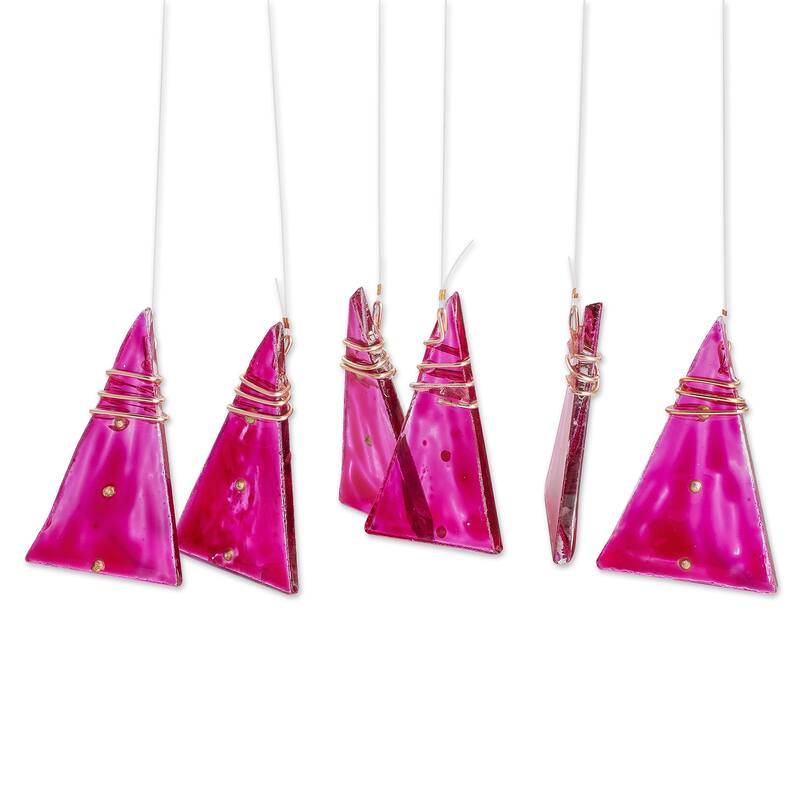 Novica Handmade Pink Peaks Recycled Glass Windchime