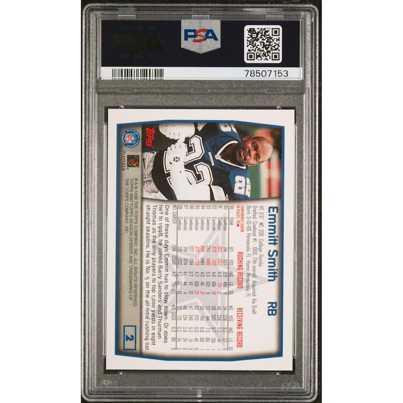 Emmitt Smith 1999 Topps Season Opener Football Card #2 Graded PSA 10 - 8'6" x 11'6"