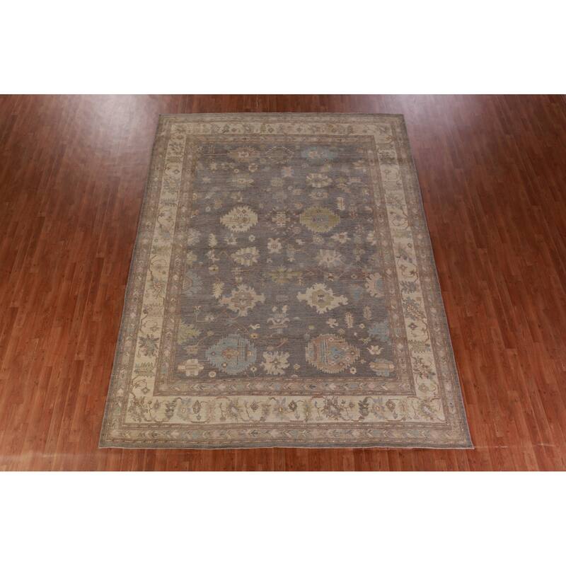Hand Knotted Oriental 100% Wool Carpet Transitional All-Over Greys & Charcoal Oushak Area Rug - 11' 11'' X 9' 1''
