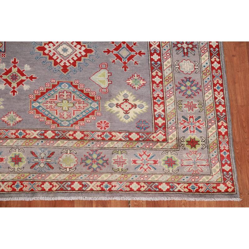 Hand Knotted Oriental 100% Wool Carpet Traditional All-Over Greys & Charcoal Kazak Area Rug - 9' 10'' X 8' 2''
