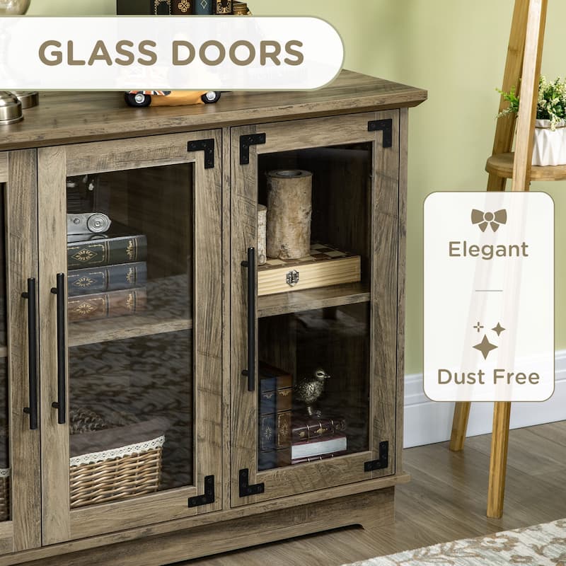 HOMCOM Farmhouse Style Buffet Cabinet, Glass Door Sideboard, Kitchen Storage Cabinet, Coffee Bar for Living Room