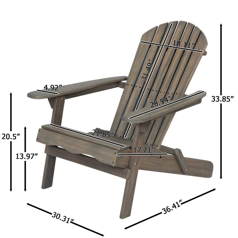 Adirondack Chair Folding Patio Seating with Slatted Backrest, Gray Leisure Chair Reading Chair Leisure Chair