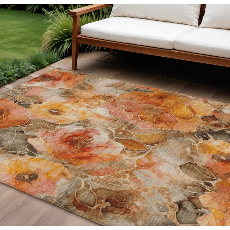 HomeRoots Floral Transitional Rectangle Outdoor Rug - 10' X 14'