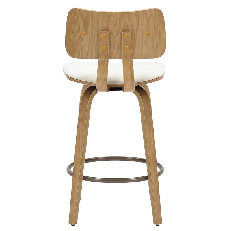 Mid-Century Fabric and Wood 26" Counter Stool with Swivel - Beige and Natural - N/A