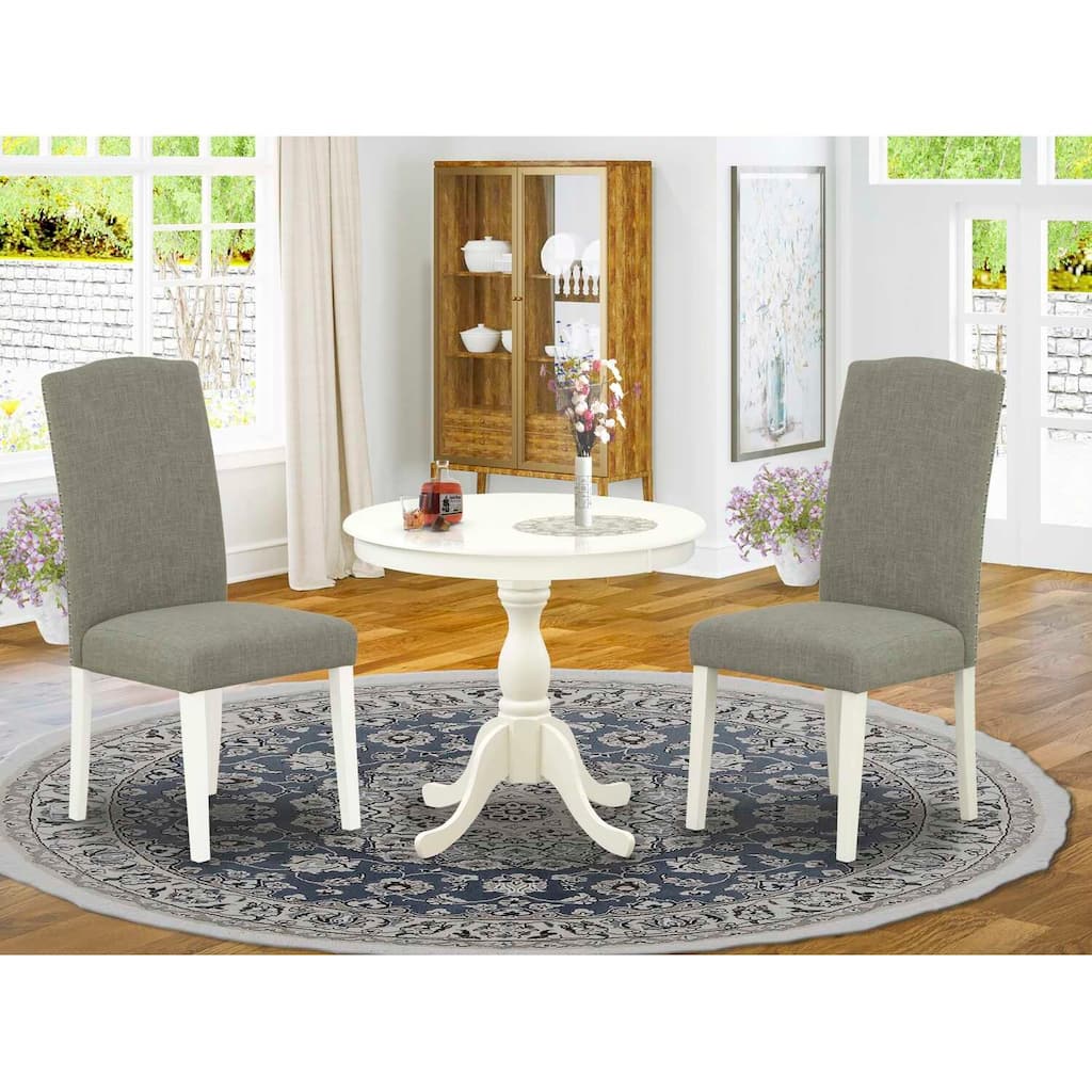 3-Piece Linen White Finish Solid Wood Top - Dining Room Set with High Back - Seats 4