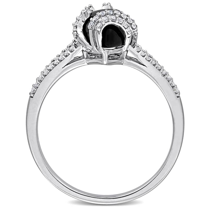 Miadora 3 1/2ct TGW Pear-Cut Black Onyx and 1/5ct TDW Diamond Swirl Ring in 10k White Gold