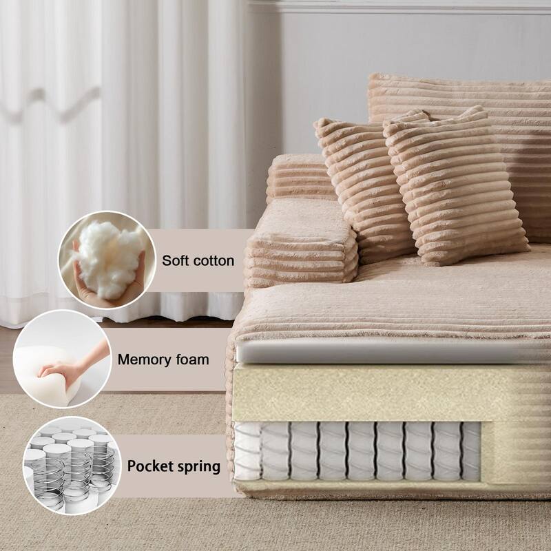Oversized Chaise Lounge Corduroy Upholstered Sleeper Sofa Chair Cozy Cloud Couch Daybed with 3 Pillows